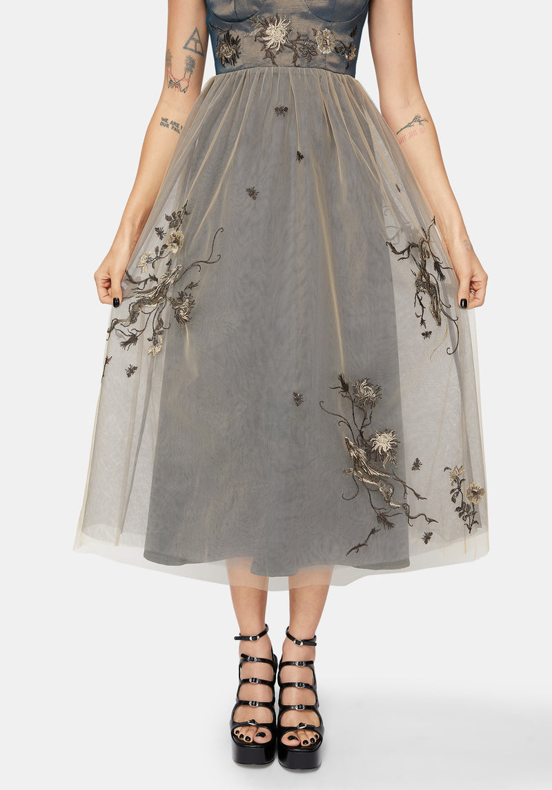 Whim Dragon Embroidered Tulle Midaxi Dress Disturbia Whim Dragon Embroidered Tulle Midaxi Dress Disturbia