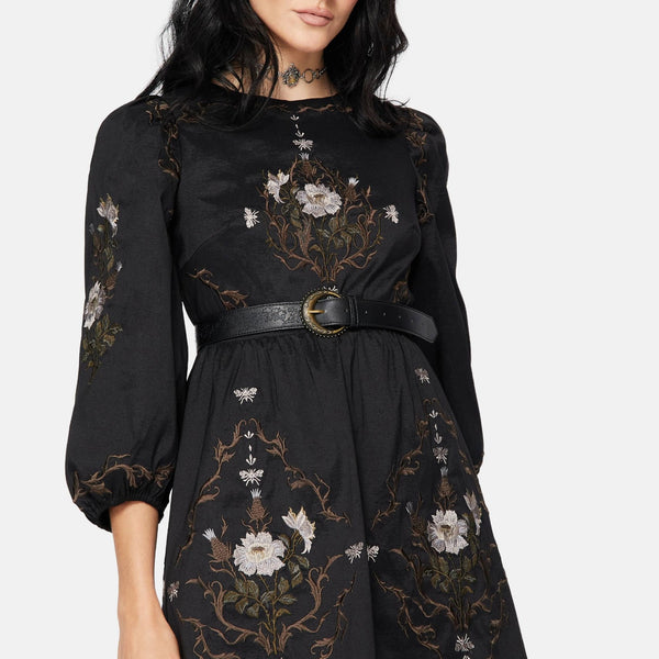Vine Floral Embroidered Long Sleeve Mini Dress – Disturbia