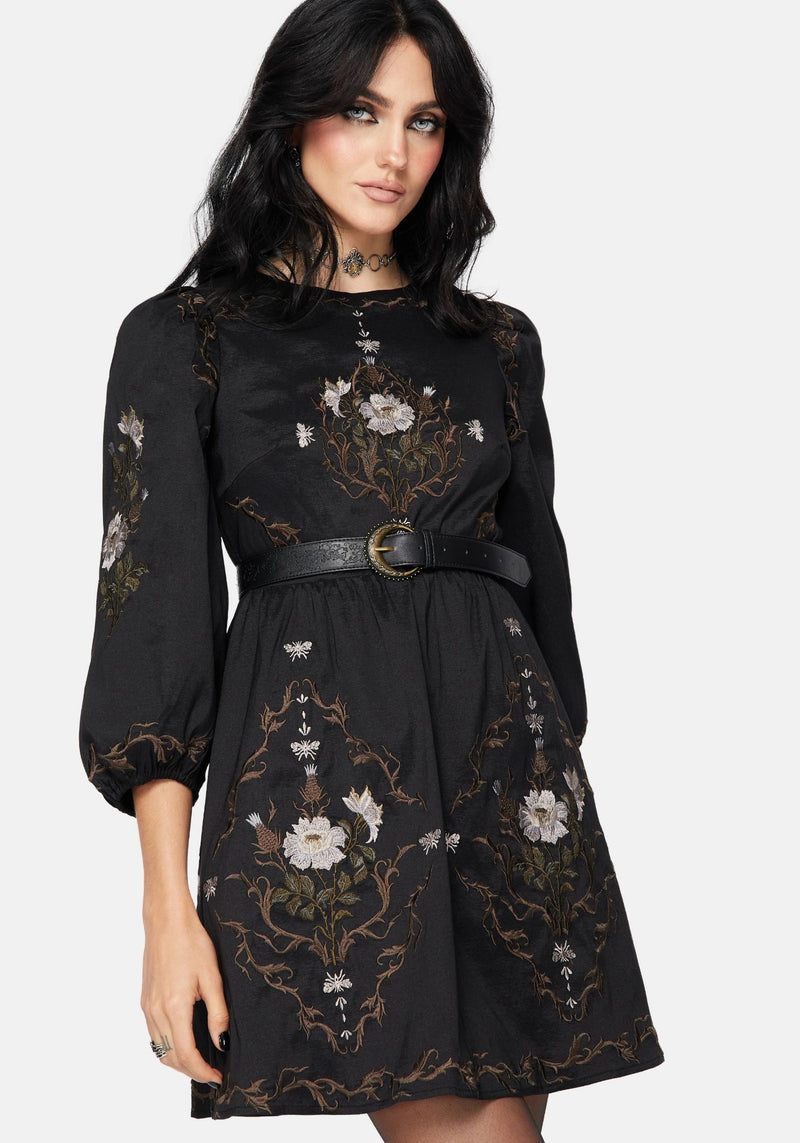 Vine Floral Embroidered Long Sleeve Mini Dress Disturbia Vine Floral Embroidered Long Sleeve Mini Dress Disturbia