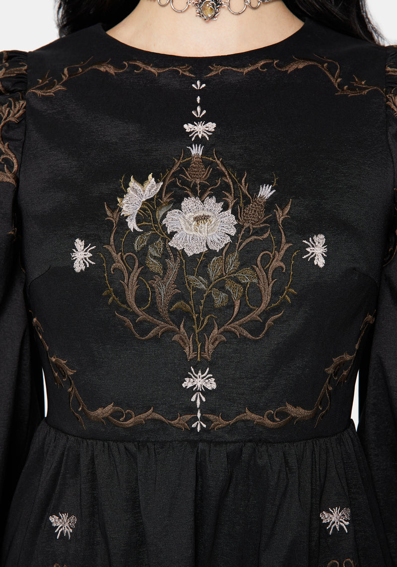 Vine Floral Embroidered Long Sleeve Mini Dress Disturbia Vine Floral Embroidered Long Sleeve Mini Dress Disturbia