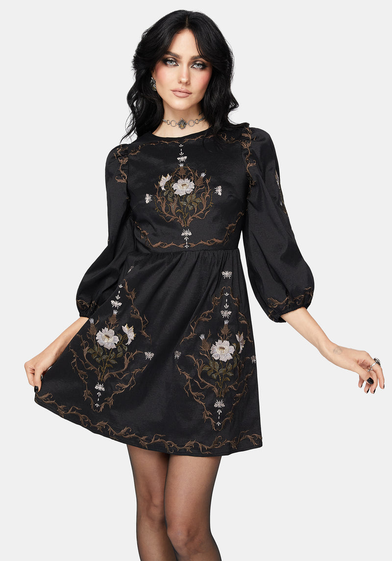 Vine Floral Embroidered Long Sleeve Mini Dress Disturbia Vine Floral Embroidered Long Sleeve Mini Dress Disturbia