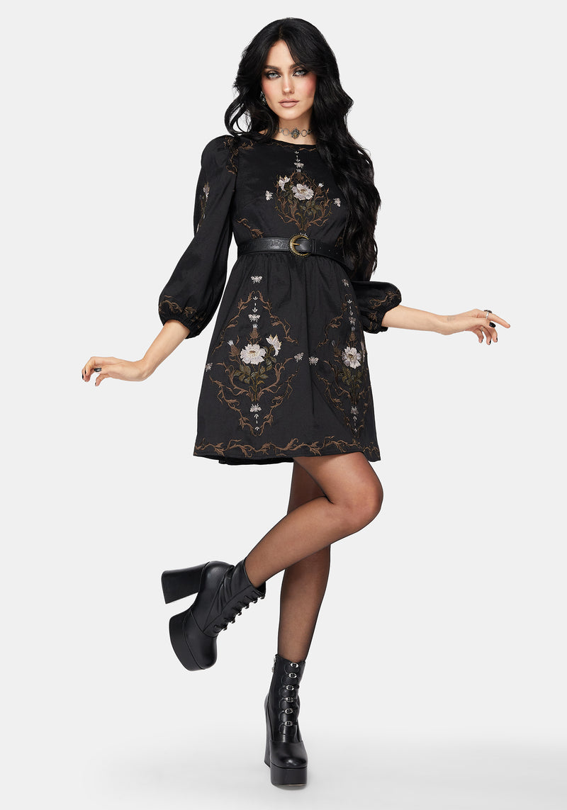 Vine Floral Embroidered Long Sleeve Mini Dress Vine Floral Embroidered Long Sleeve Mini Dress