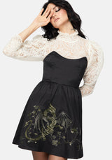 Muse Dragon Embroidery Strapless Mini Dress