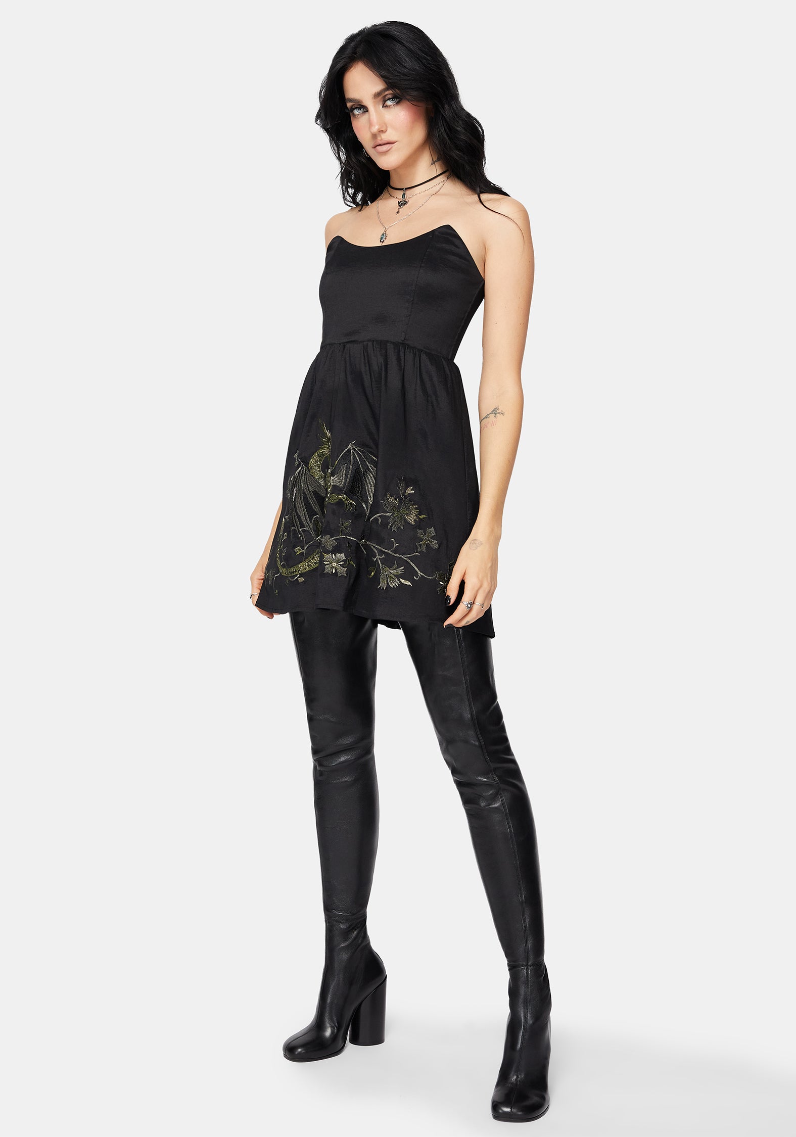 Muse Dragon Embroidery Strapless Mini Dress