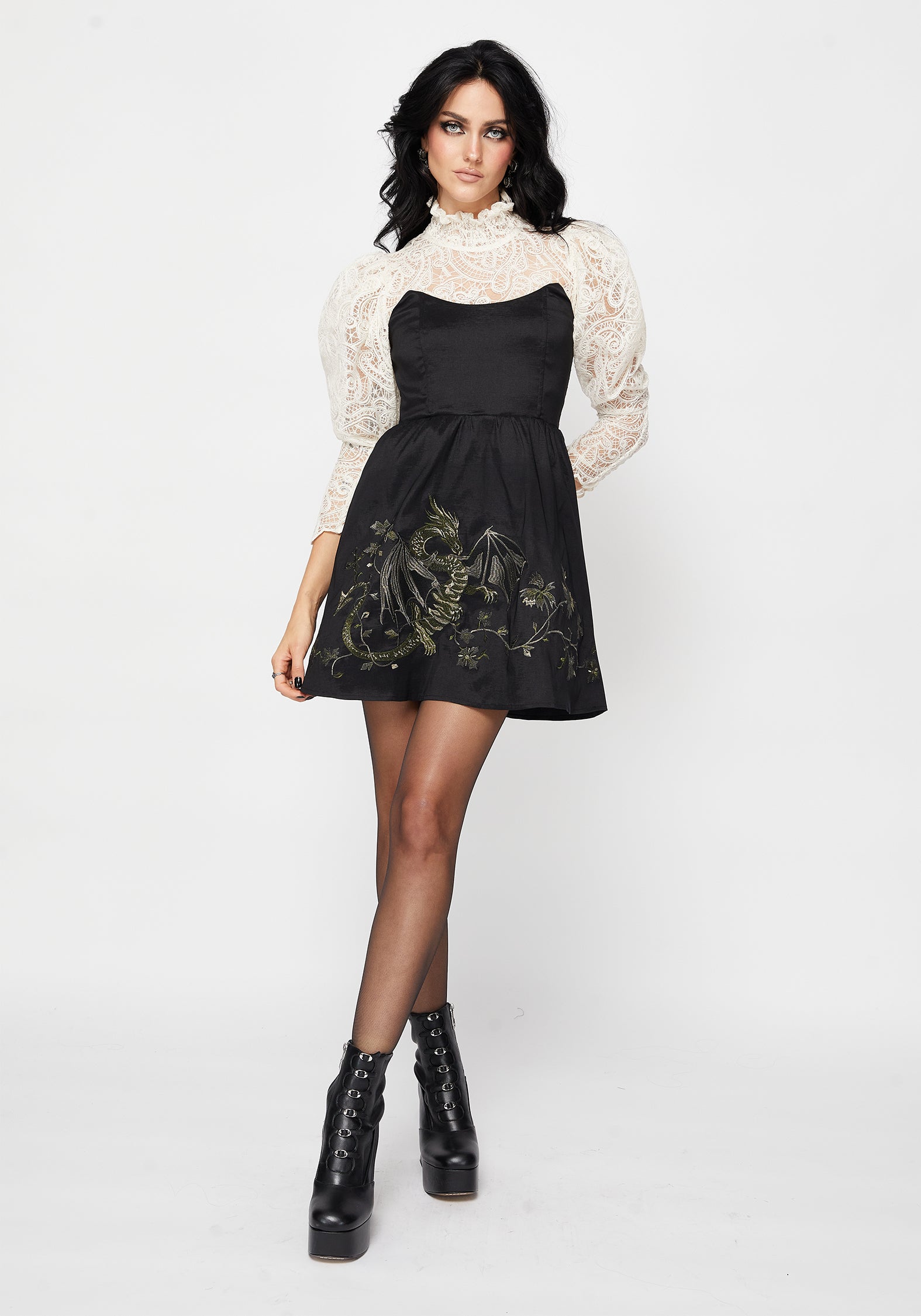 Muse Dragon Embroidery Strapless Mini Dress – Disturbia