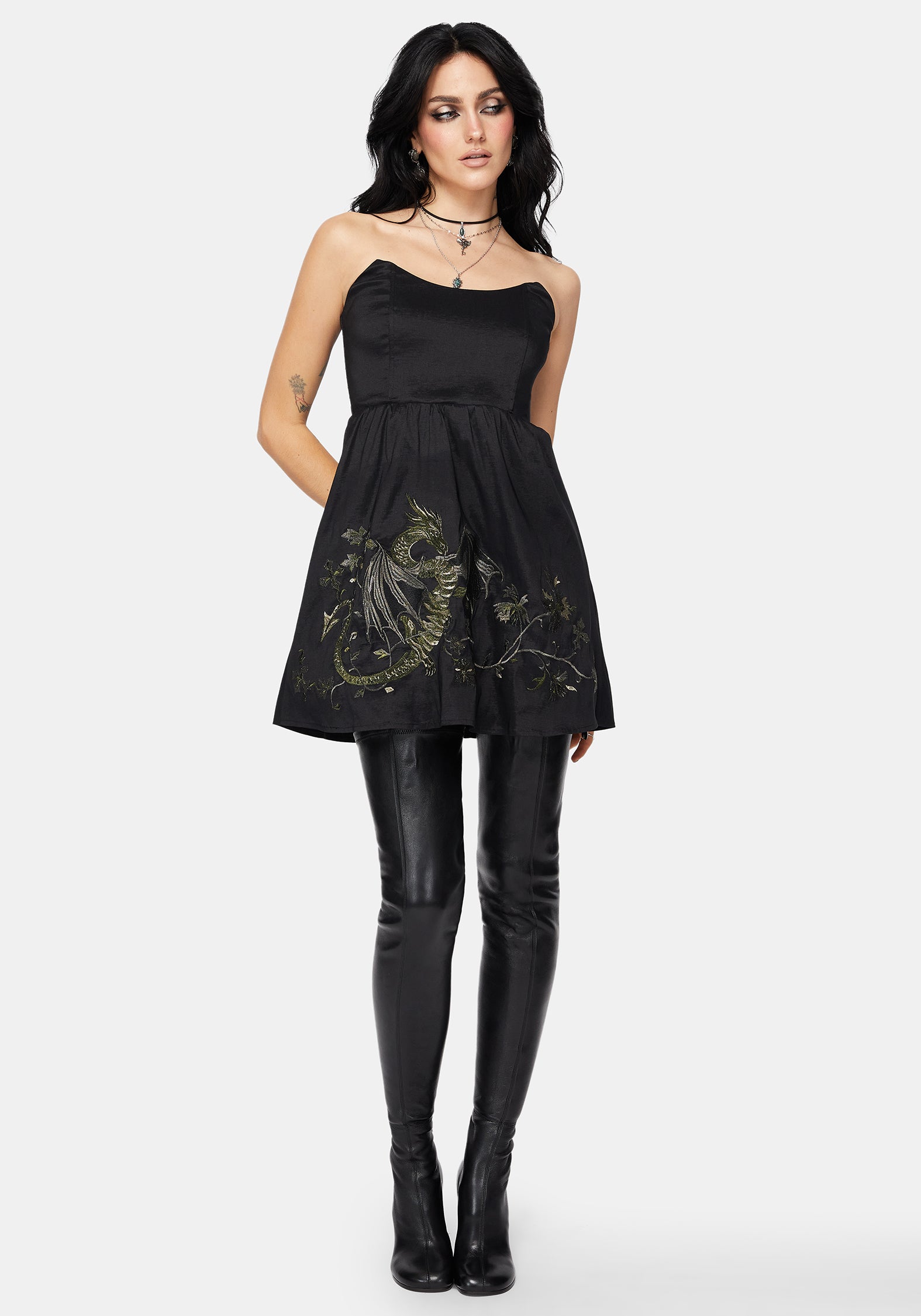 Muse Dragon Embroidery Strapless Mini Dress – Disturbia