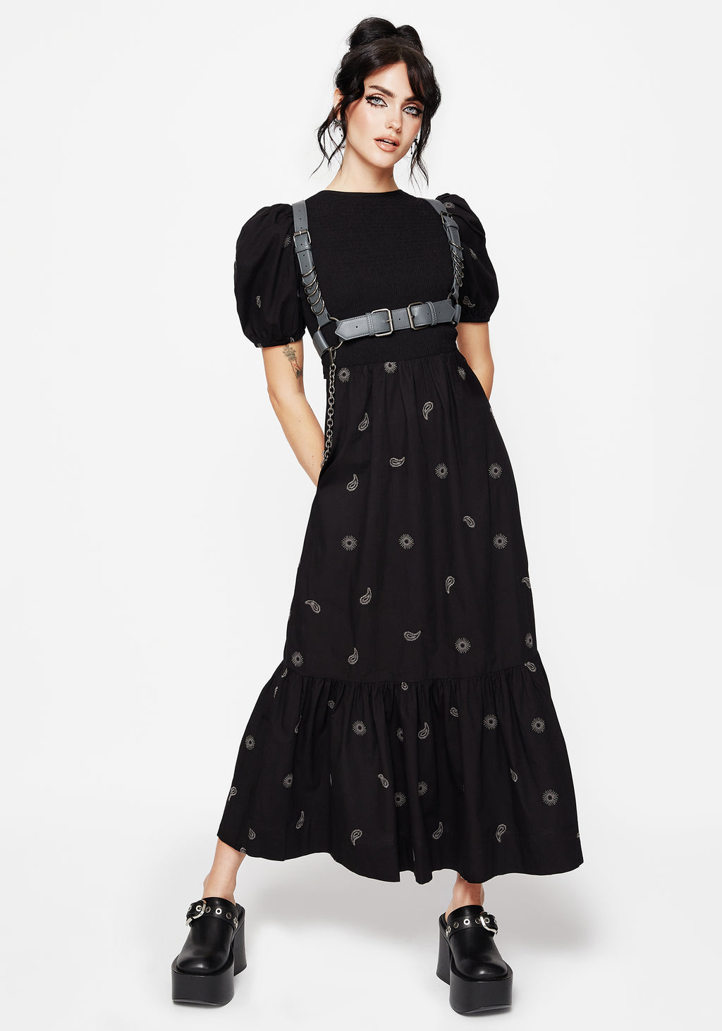 Dawn Sun Embroidered Tiered Maxi Dress | Disturbia - Shop Women's Gothic, Alternative & Dark Romantic Fashion, Accessories & Homeware Dawn Sun Embroidered Tiered Maxi Dress | Disturbia - Shop Women's Gothic, Alternative & Dark Romantic Fashion, Accessories & Homeware