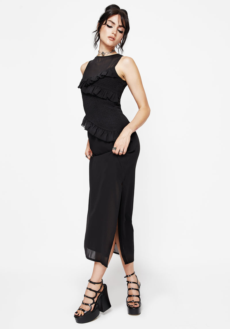 Reflections Black Frill Detail Sleeveless Maxi Dress | Disturbia - Shop Women's Gothic, Alternative & Dark Romantic Fashion, Accessories & Homeware Reflections Black Frill Detail Sleeveless Maxi Dress | Disturbia - Shop Women's Gothic, Alternative & Dark Romantic Fashion, Accessories & Homeware