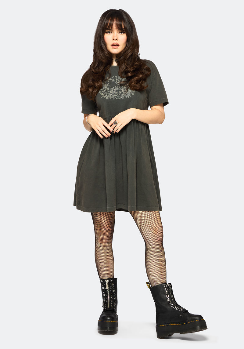 Illvminatio Bleach Graphic Cotton Mini Skater Dress – Disturbia Illvminatio Bleach Graphic Cotton Mini Skater Dress – Disturbia