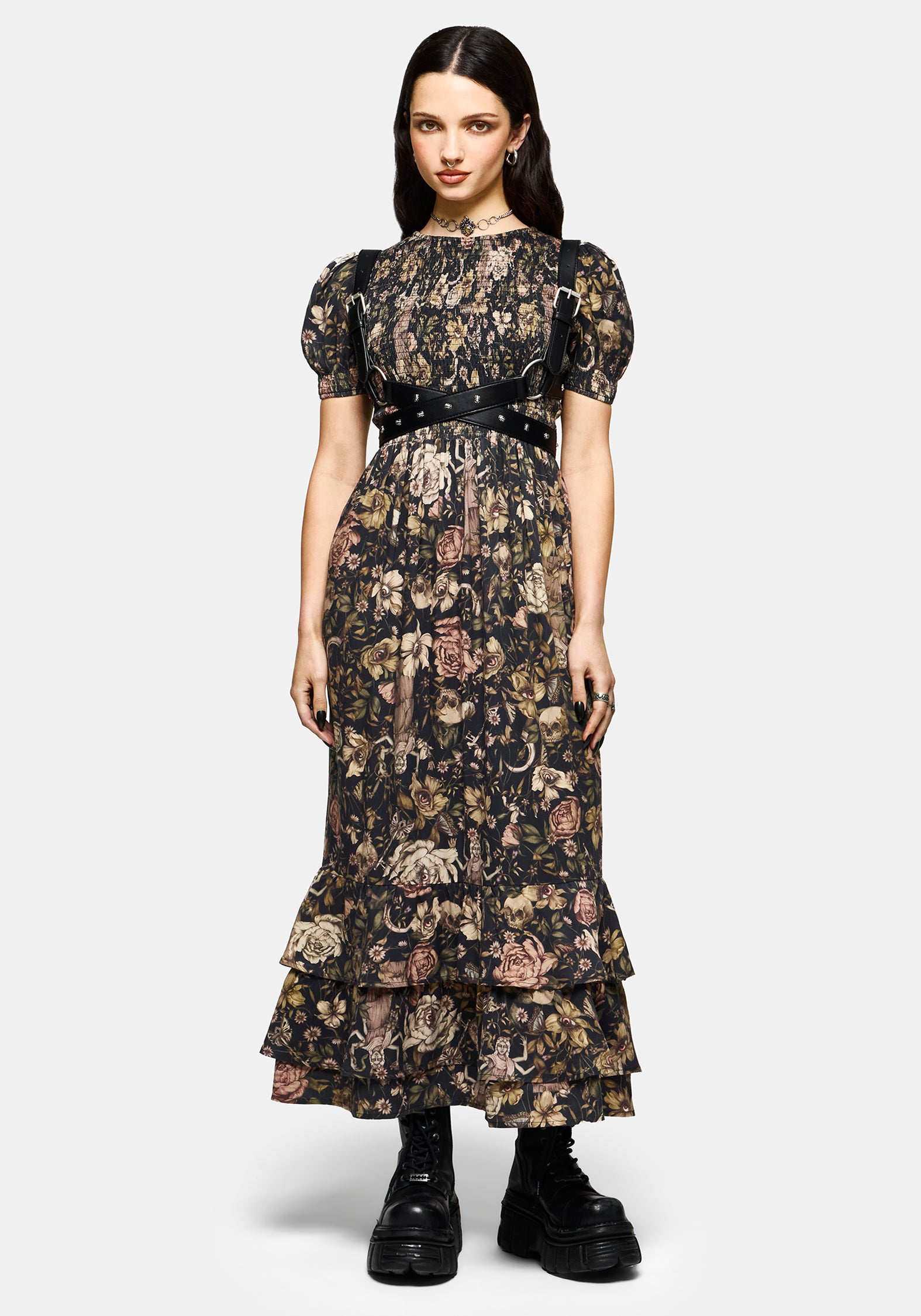 Triple Goddess Tiered Shirred Maxi Dress