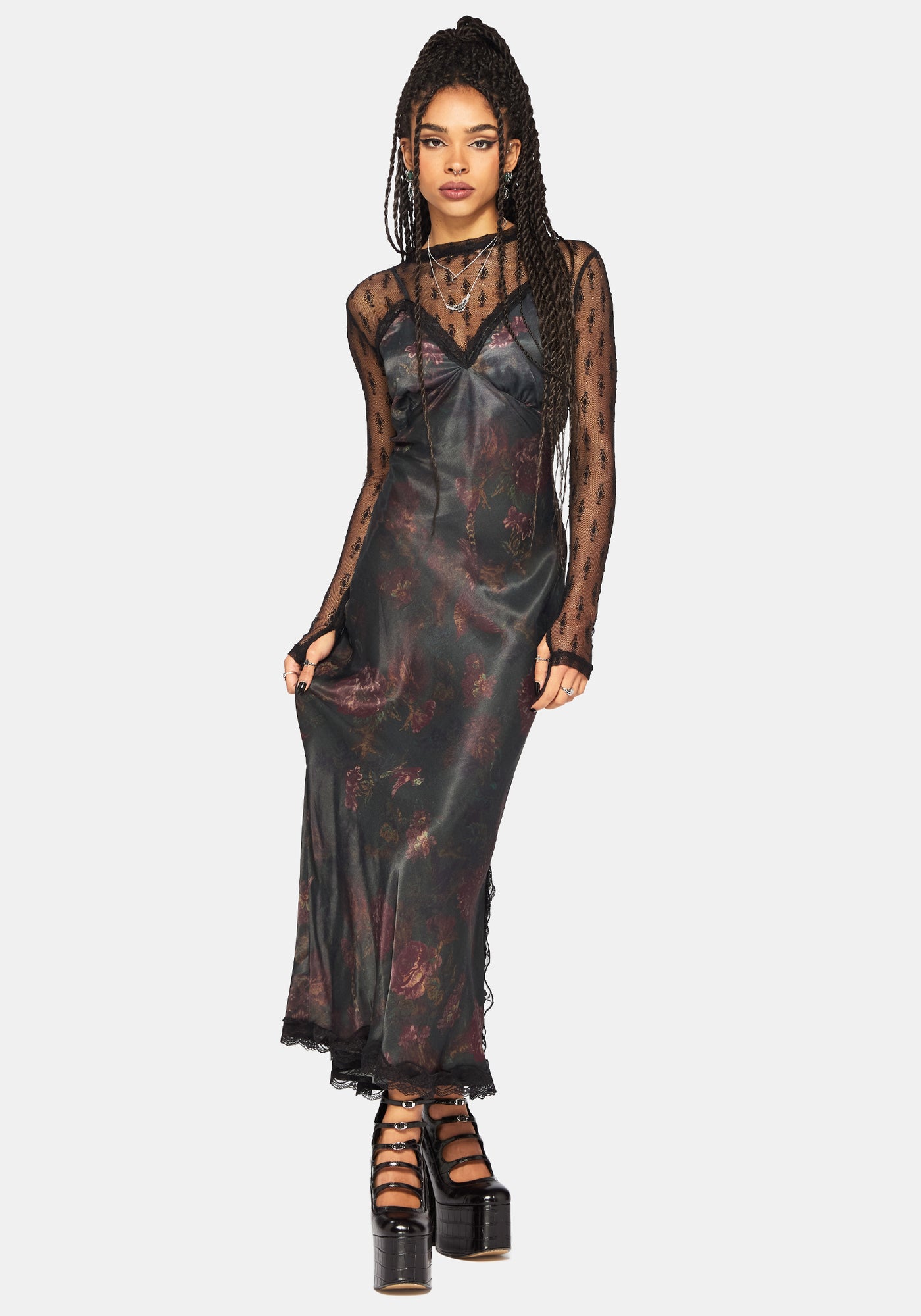 Everbloom Floral Satin Lace Cami Midaxi Dress Disturbia Everbloom Floral Satin Lace Cami Midaxi Dress Disturbia