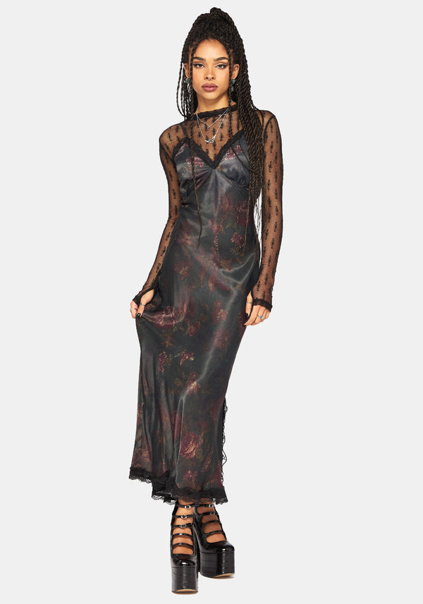 Everbloom Floral Satin Lace Cami Midaxi Dress