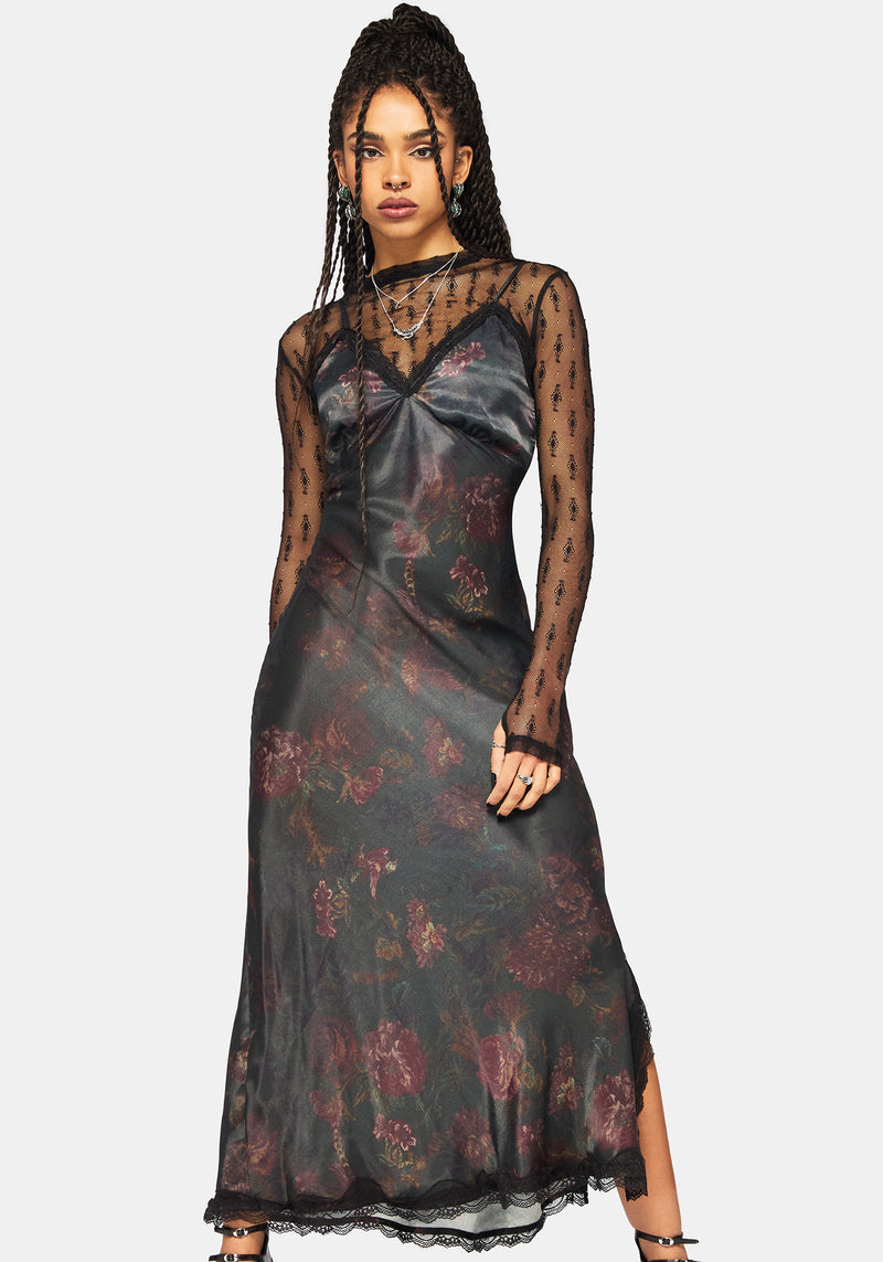 Everbloom Floral Satin Lace Cami Midaxi Dress Disturbia Everbloom Floral Satin Lace Cami Midaxi Dress Disturbia