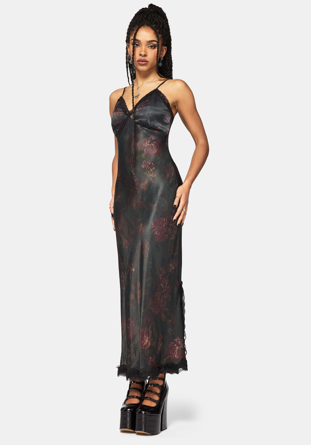 Everbloom Floral Satin Lace Cami Midaxi Dress Disturbia Everbloom Floral Satin Lace Cami Midaxi Dress Disturbia
