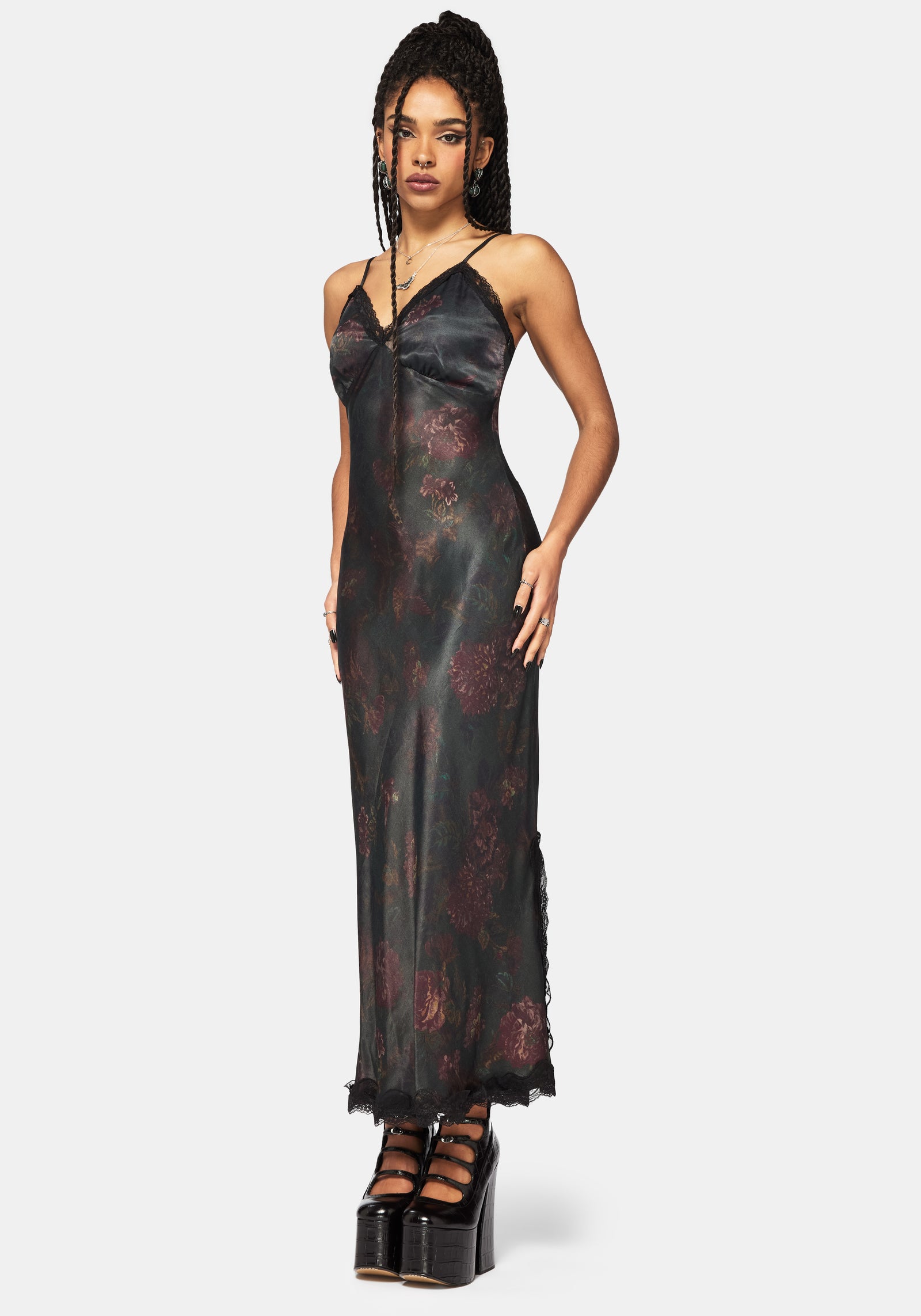 Everbloom Floral Satin Lace Cami Midaxi Dress Disturbia Everbloom Floral Satin Lace Cami Midaxi Dress Disturbia