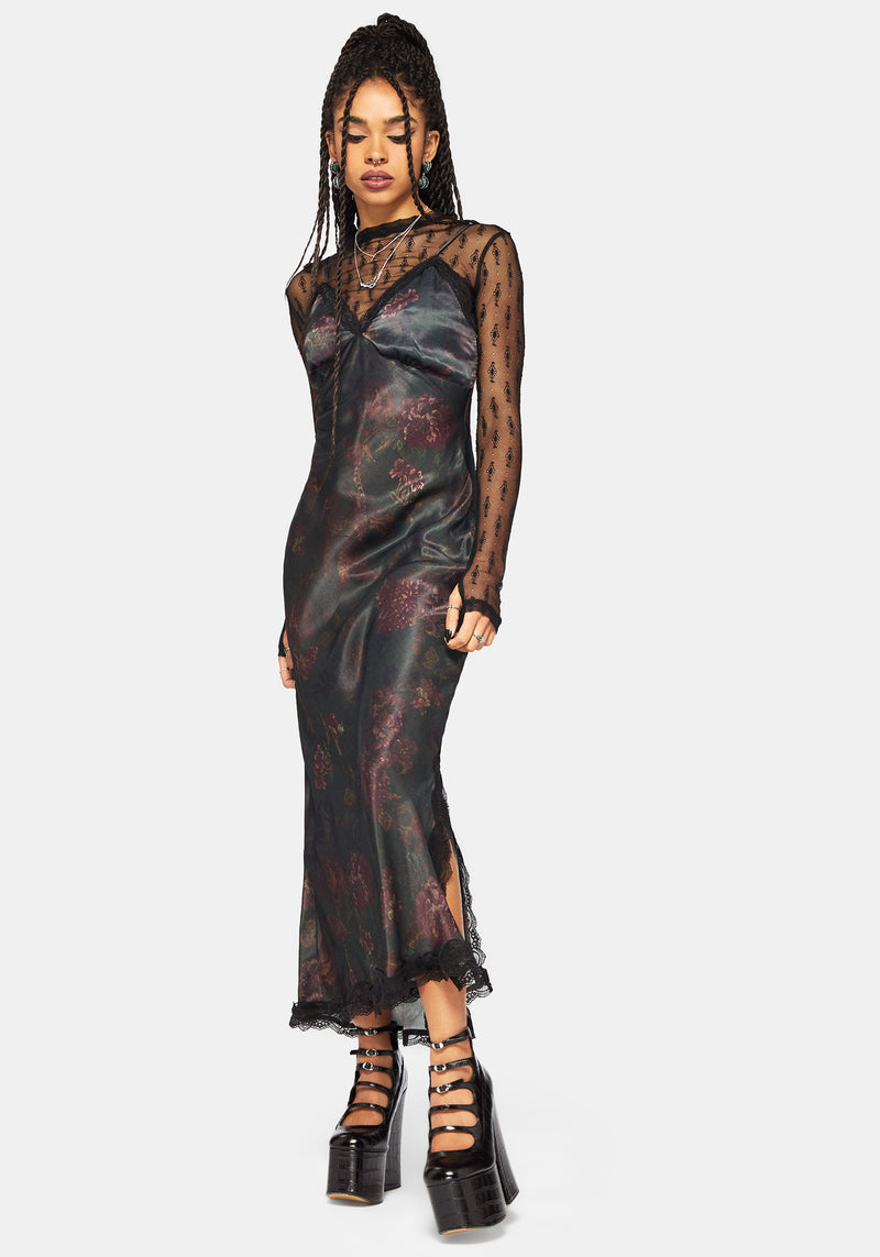 Everbloom Floral Satin Lace Cami Midaxi Dress