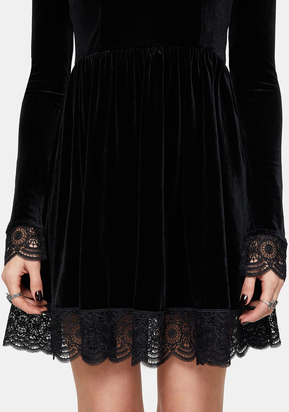 Orbweb Long Sleeve Lace Hem Velour Mini Dress US 6