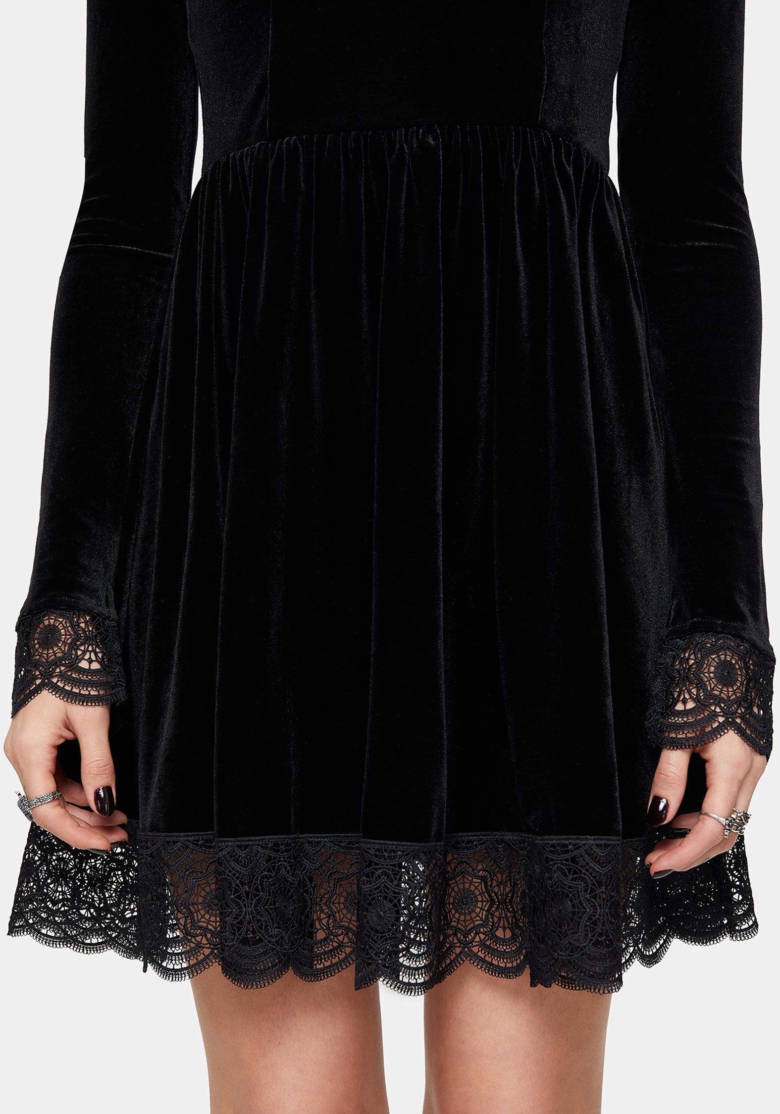 Orbweb Long Sleeve Lace Hem Velour Mini Dress US 6