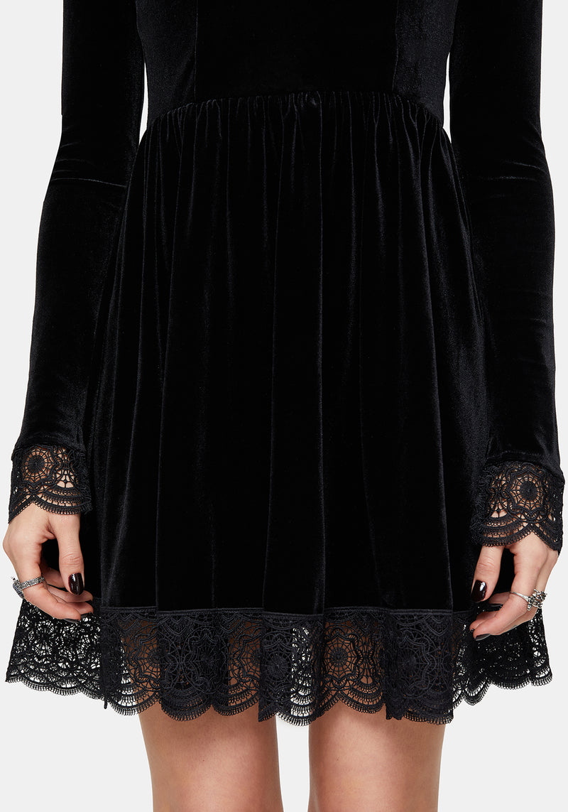 Orbweb Long Sleeve Lace Hem Velour Mini Dress – Disturbia