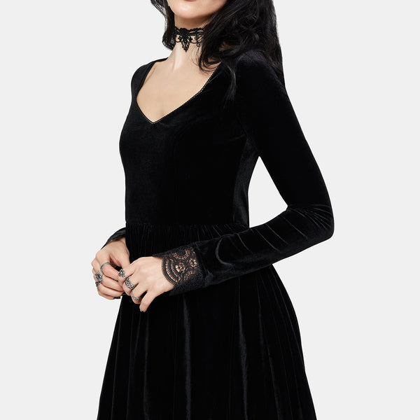 Orbweb Long Sleeve Lace Hem Velour Mini Dress – Disturbia