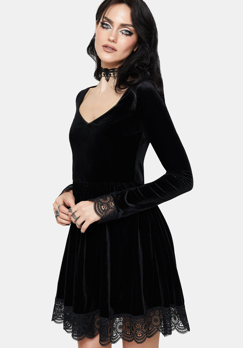 Orbweb Long Sleeve Lace Hem Velour Mini Dress Disturbia Orbweb Long Sleeve Lace Hem Velour Mini Dress Disturbia