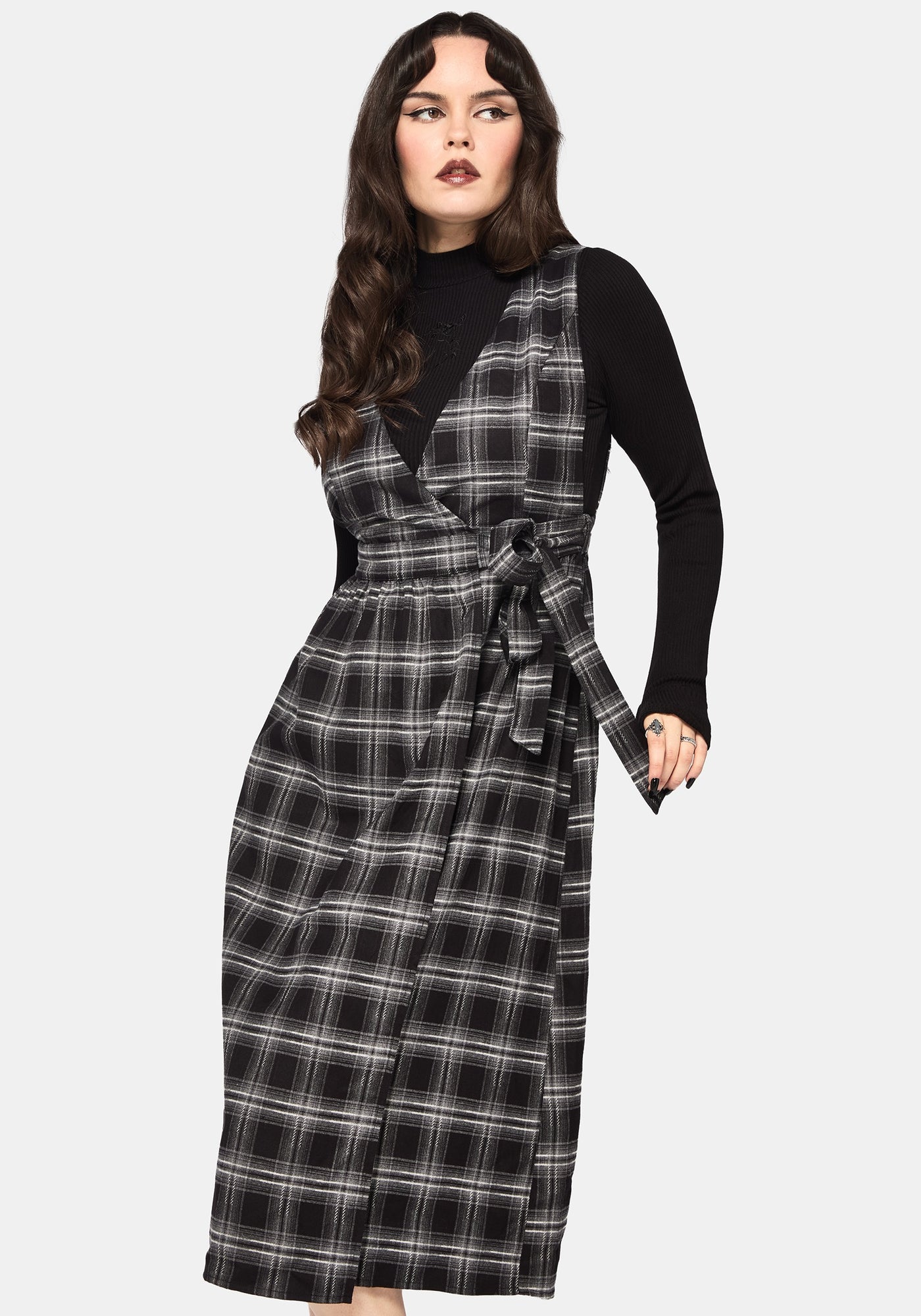 Lochan Check Wrap Pinafore Midi Dress Lochan Check Wrap Pinafore Midi Dress