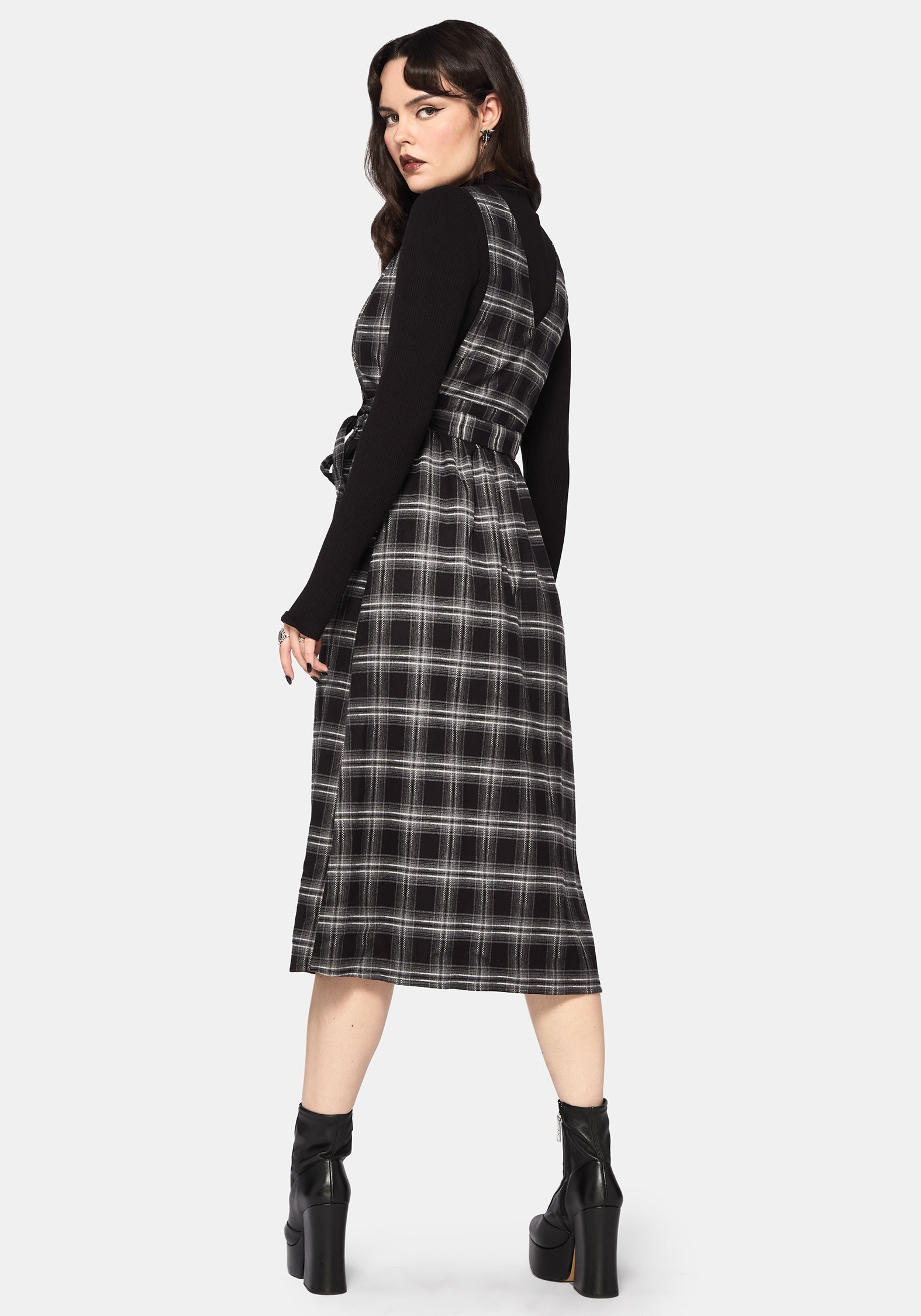 Lochan Check Wrap Pinafore Midi Dress – Disturbia