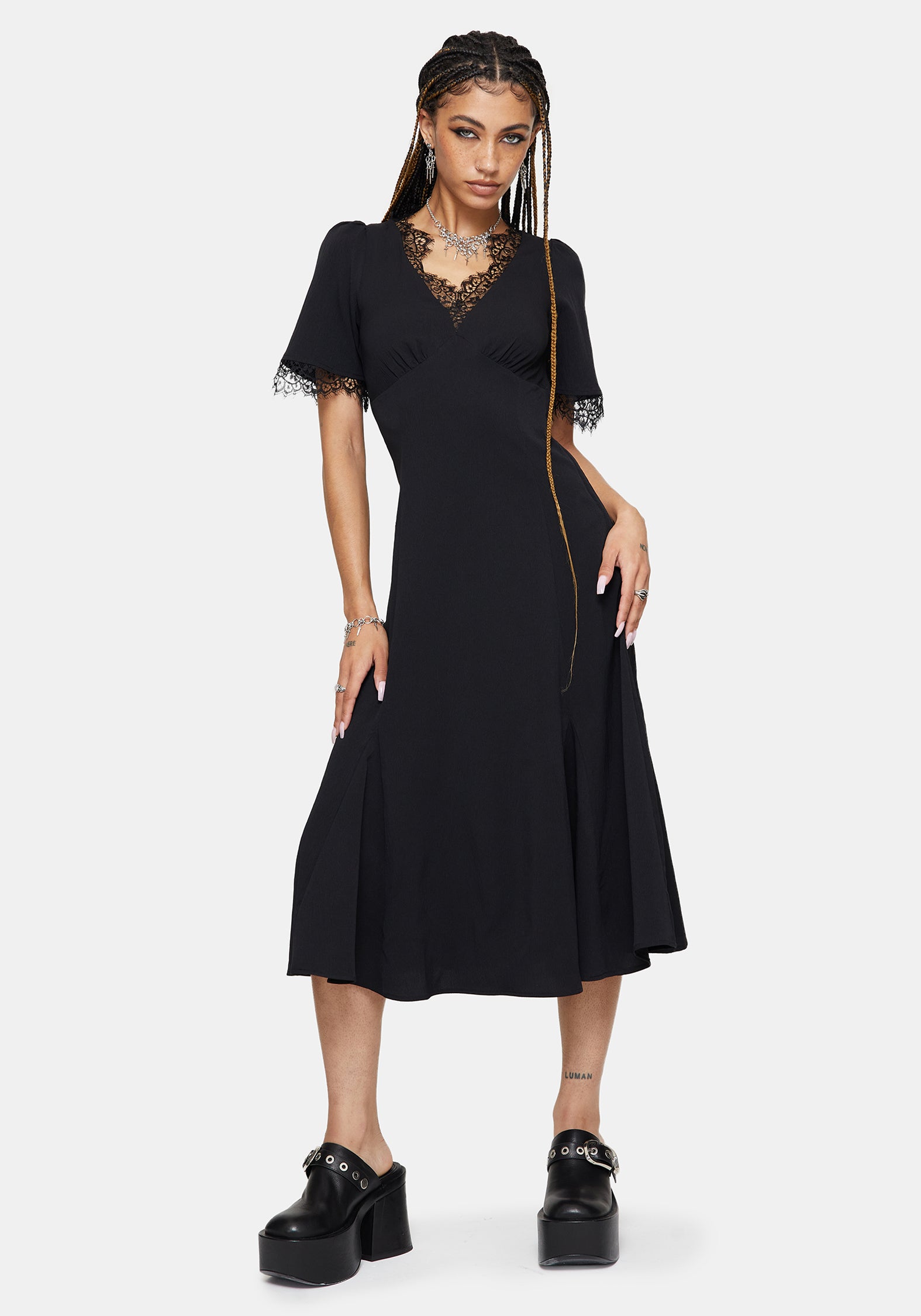 Altha Lace Back V Neck Midi Dress – Disturbia