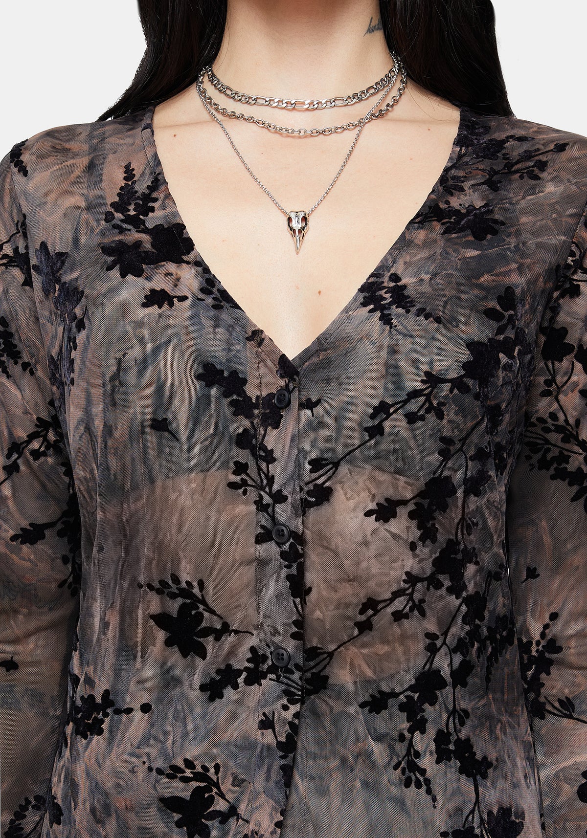 Monroe Flocked Mesh Long Sleeve Midaxi Overdress US 6