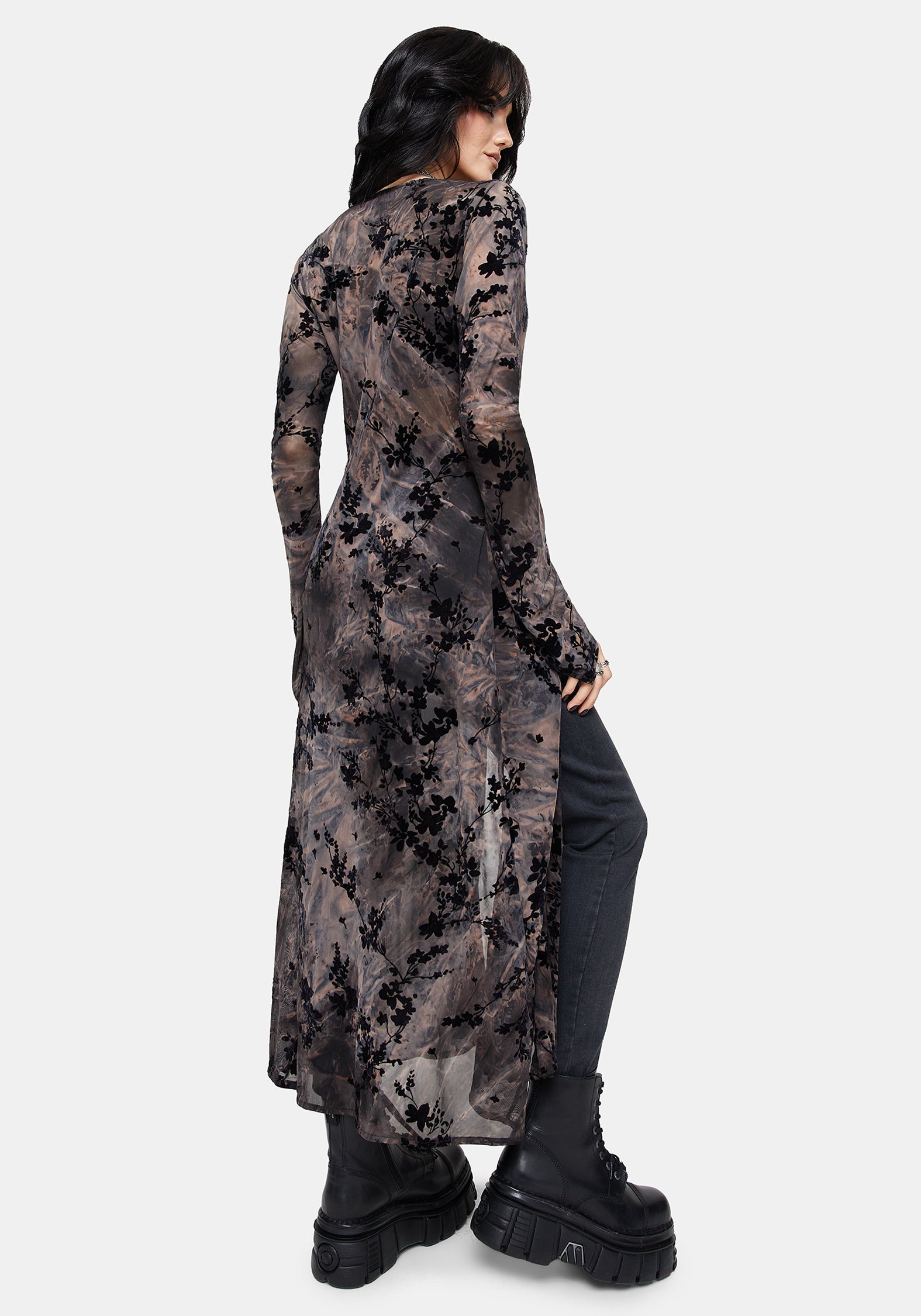 Monroe Flocked Mesh Long Sleeve Midaxi Overdress US 6