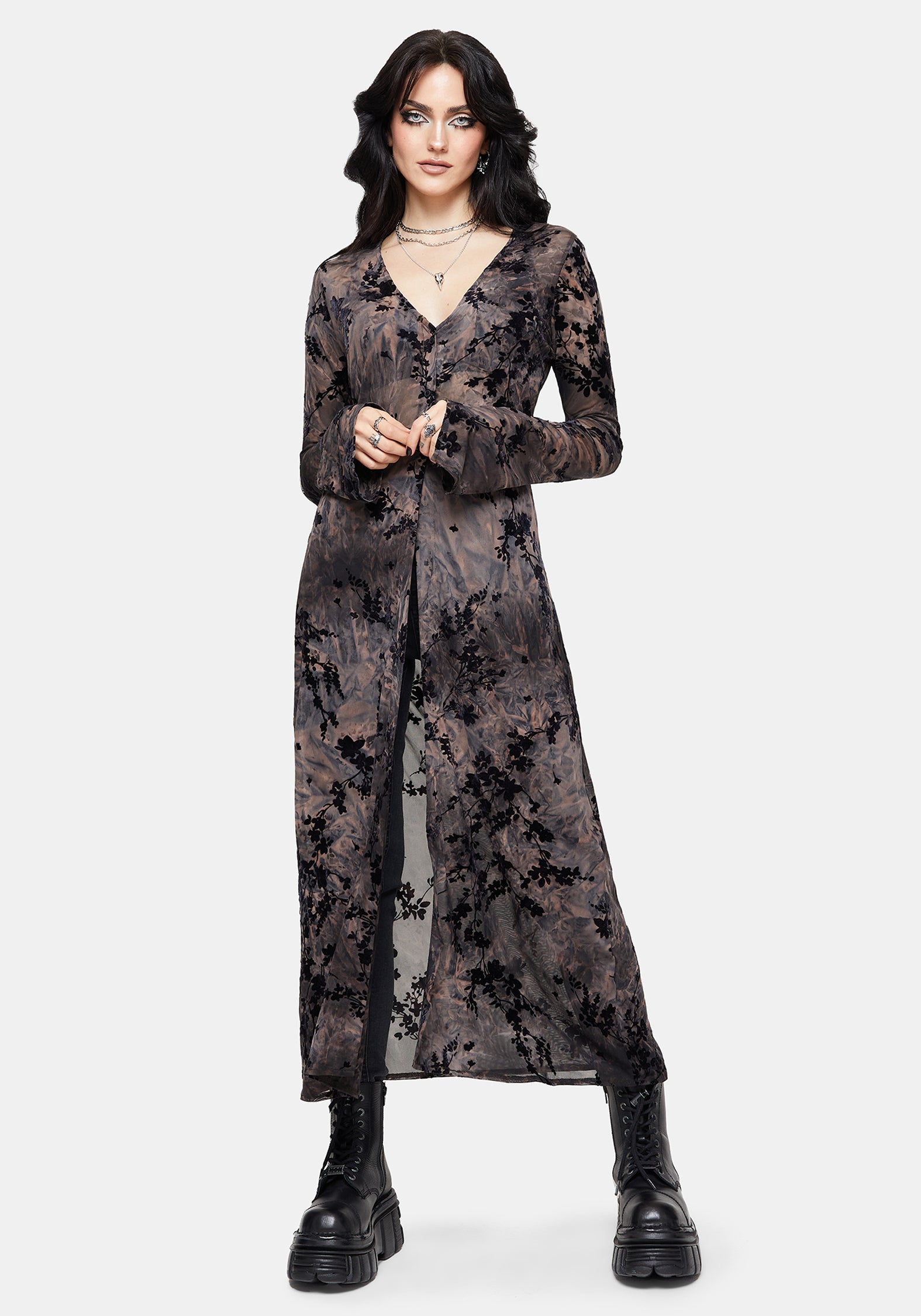 Monroe Flocked Mesh Long Sleeve Midaxi Overdress US 6