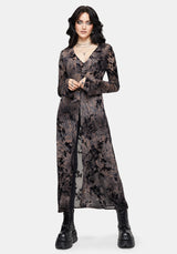Monroe Flocked Mesh Long Sleeve Midaxi Overdress US 6