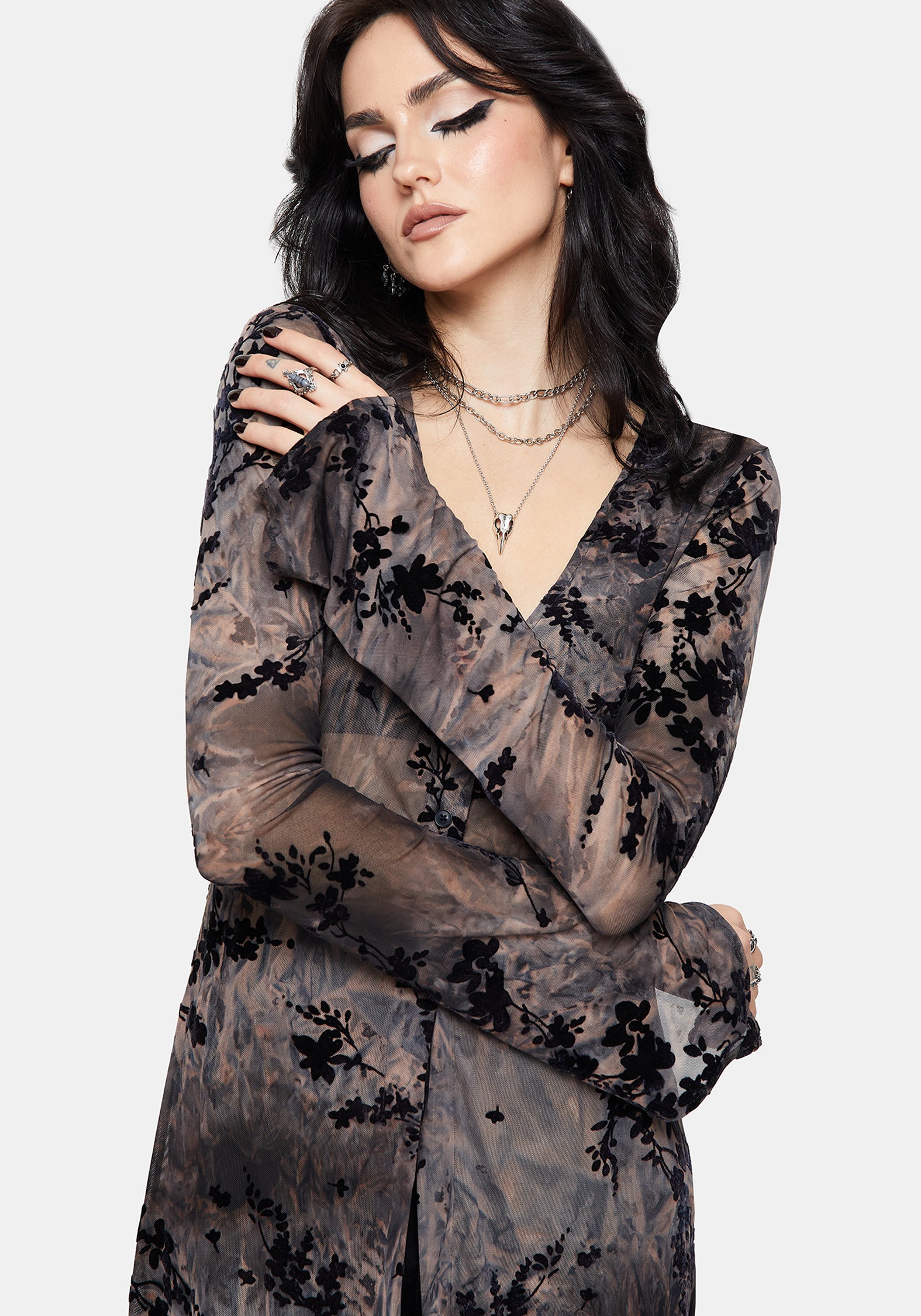 Monroe Flocked Mesh Long Sleeve Midaxi Overdress US 6