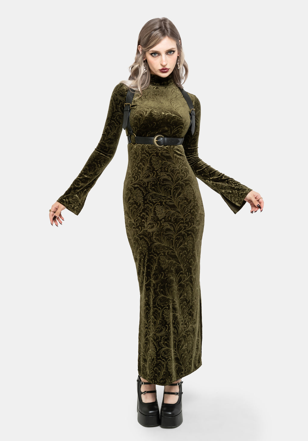 velour long dress BABARONI BABARONI Velvet Burgundy Bridesmaid Dresses Plunging V-Neck Floor-length Long Sleeve with Slit Sash A-line, Burgundy / US0