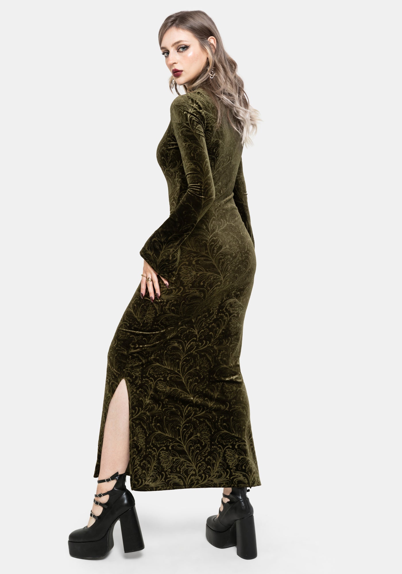 Thornshade Debossed Velour Maxi Dress – Disturbia