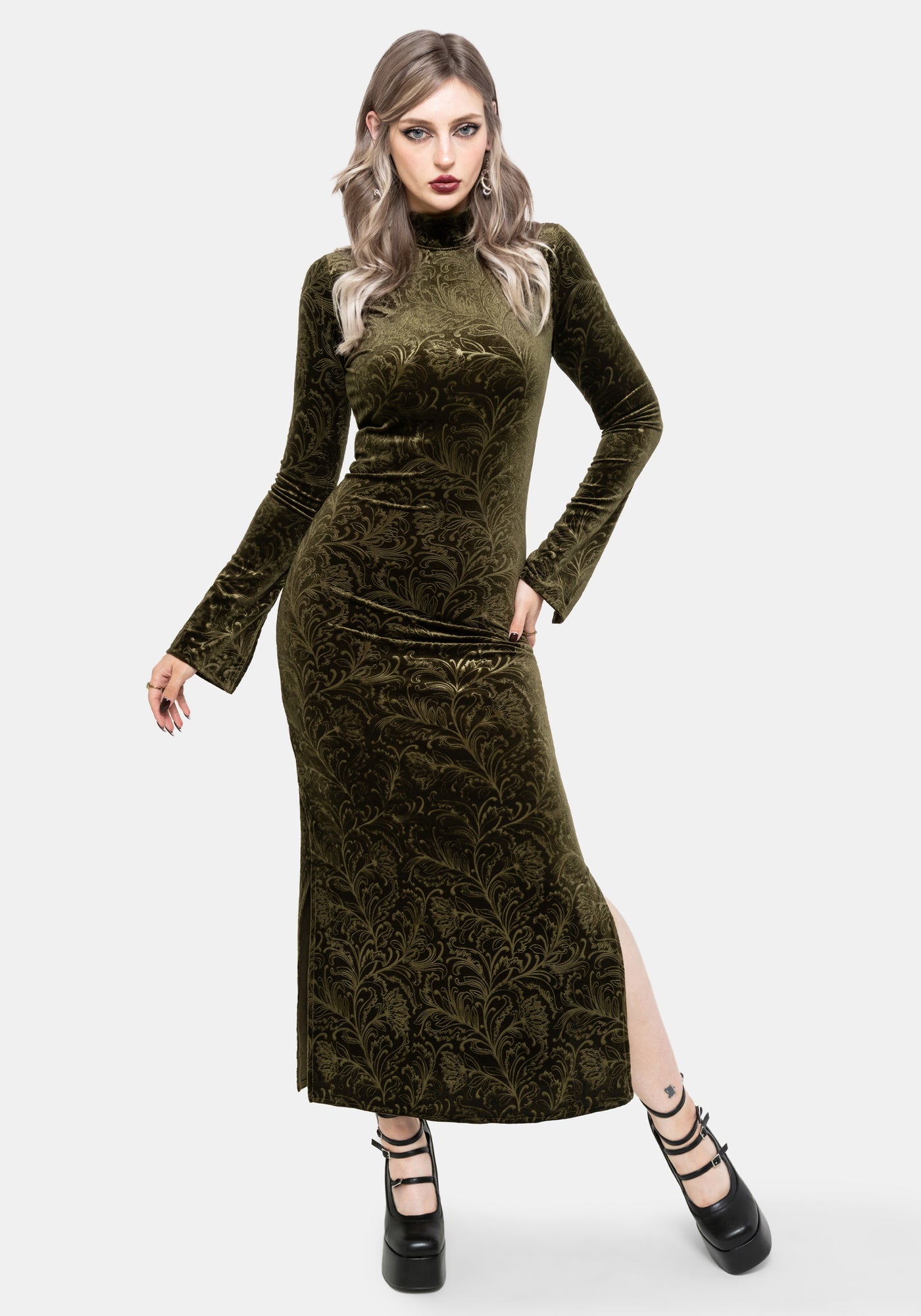 Thornshade Debossed Velour Maxi Dress – Disturbia