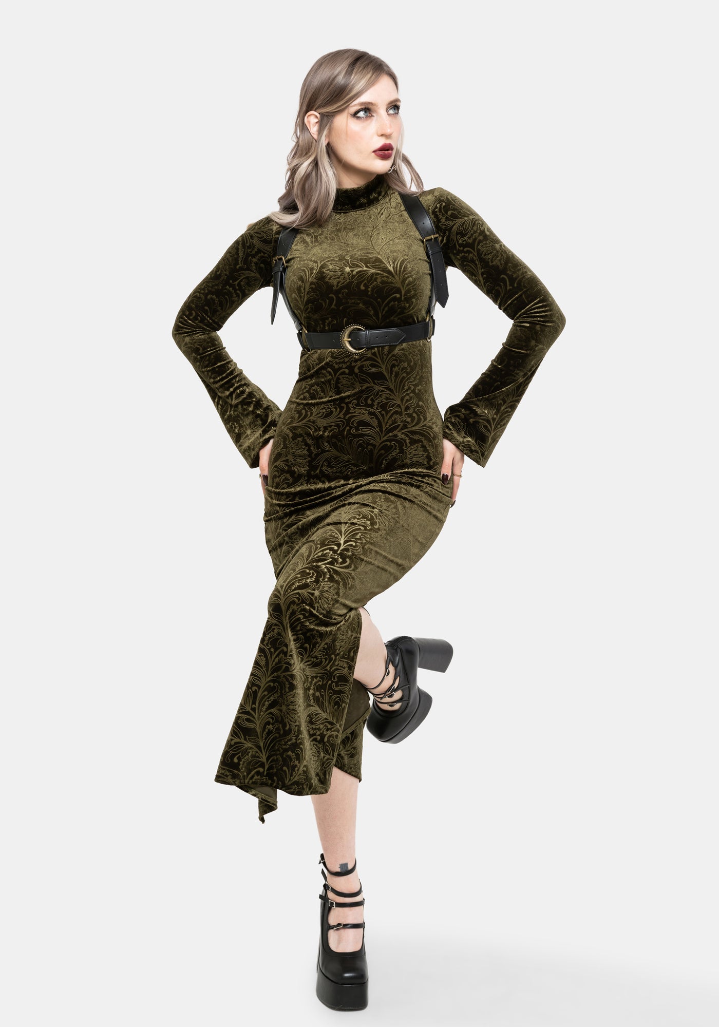 Thornshade Debossed Velour Maxi Dress – Disturbia
