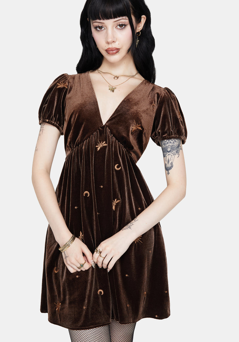 Seraphine Dragonfly Embroidered Velour Mini Dress