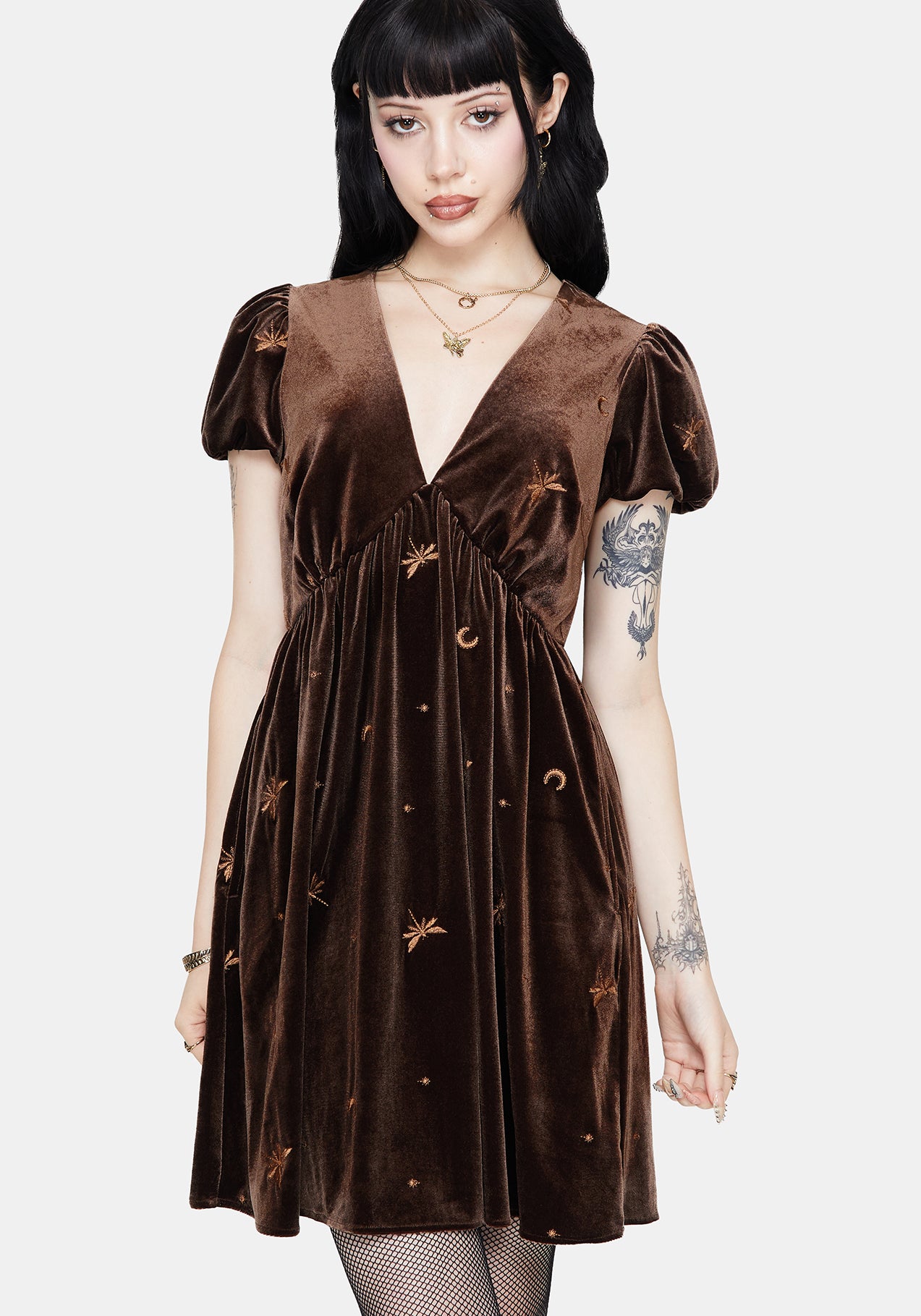 Seraphine Dragonfly Embroidered Velour Mini Dress – Disturbia
