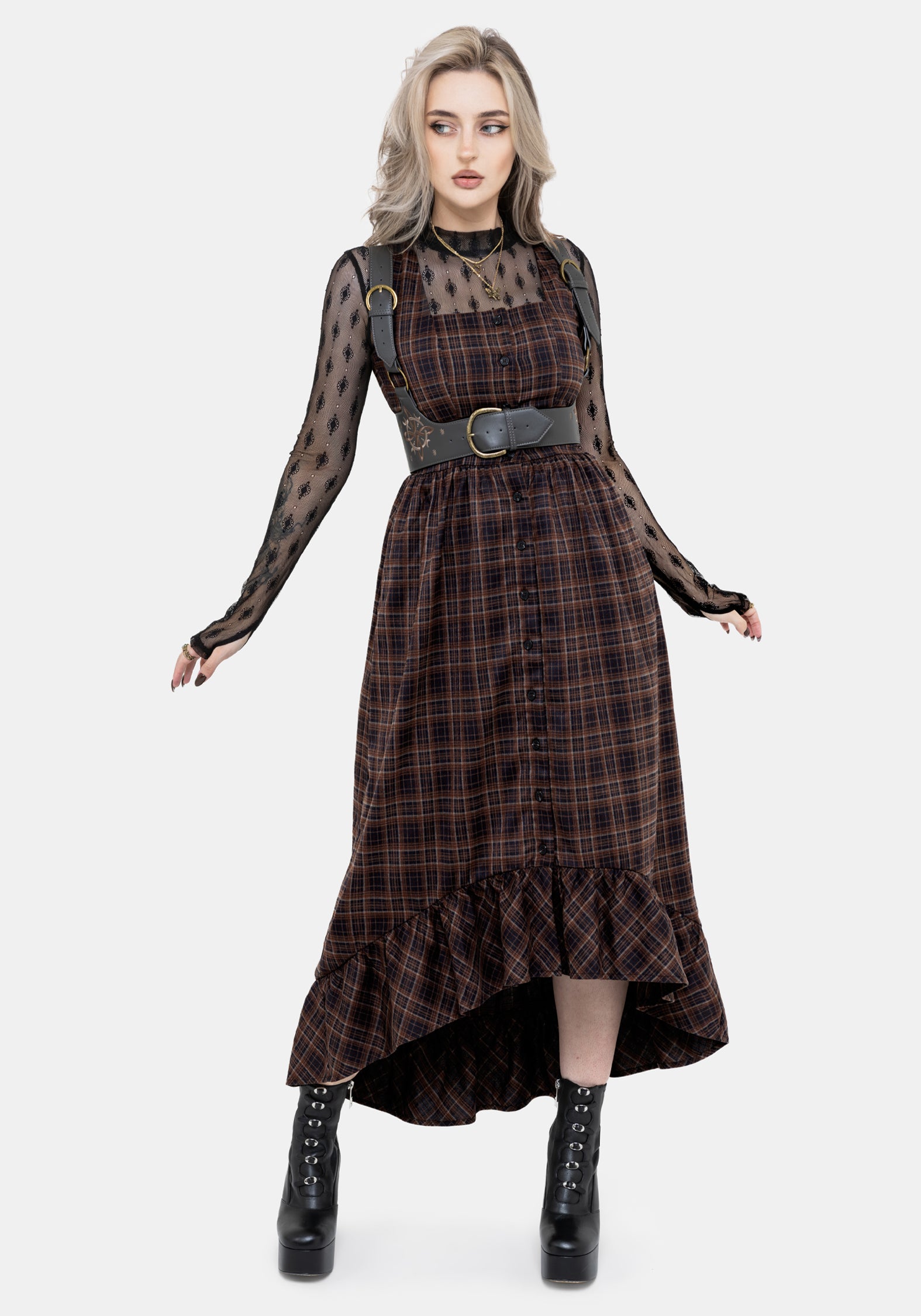 Embla Check High Low Midaxi Dress – Disturbia
