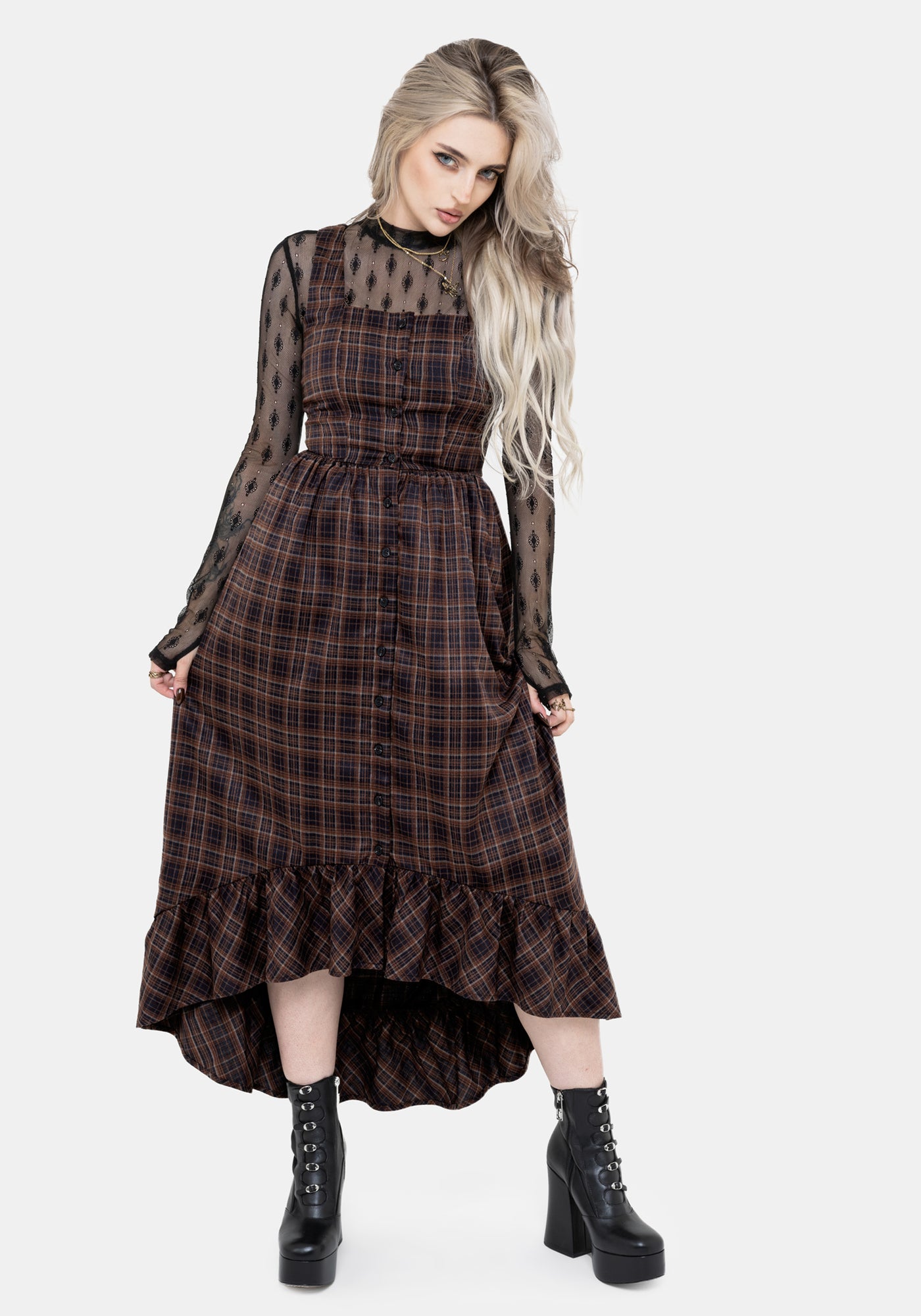 Embla Check High Low Midaxi Dress – Disturbia