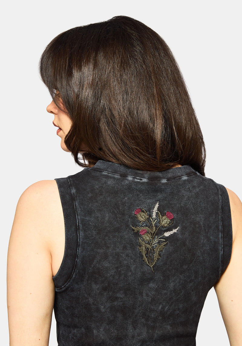 Despair Cotton Embroidered Acid Wash Ribbed Mini Dress