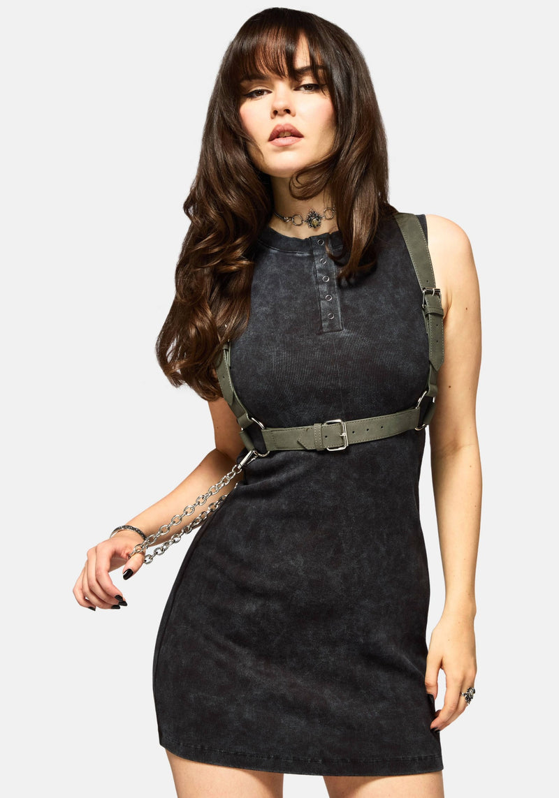 Despair Cotton Embroidered Acid Wash Ribbed Mini Dress Despair Cotton Embroidered Acid Wash Ribbed Mini Dress