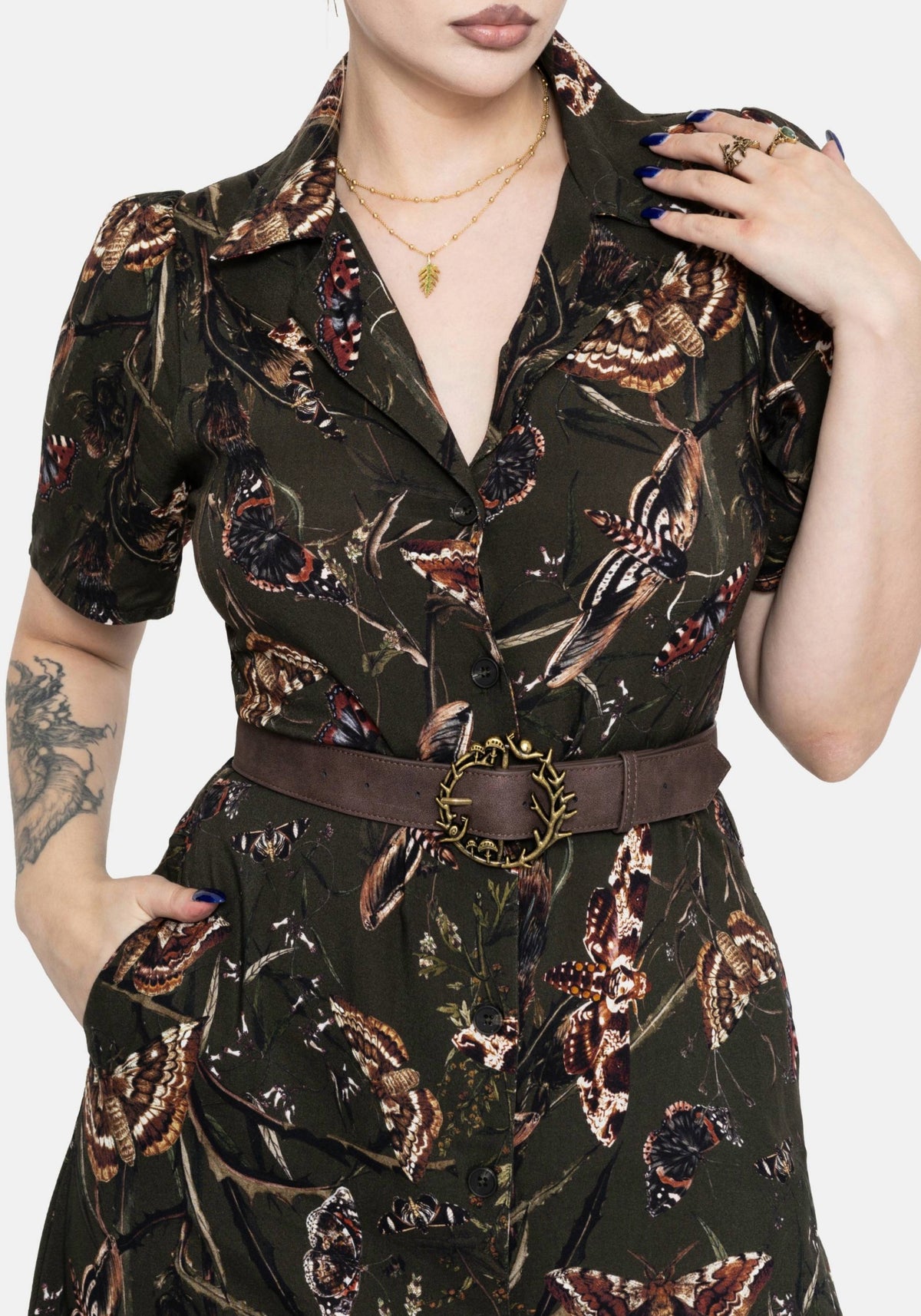 Whispen Moth Print Midi Shirt Dress