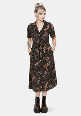Whispen Moth Print Midi Shirt Dress