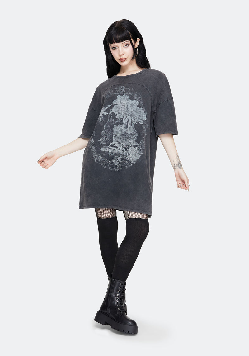 Wicked Toile Dropped Shoulder Cotton Tee Dress