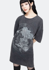 Wicked Toile Dropped Shoulder Cotton Tee Dress