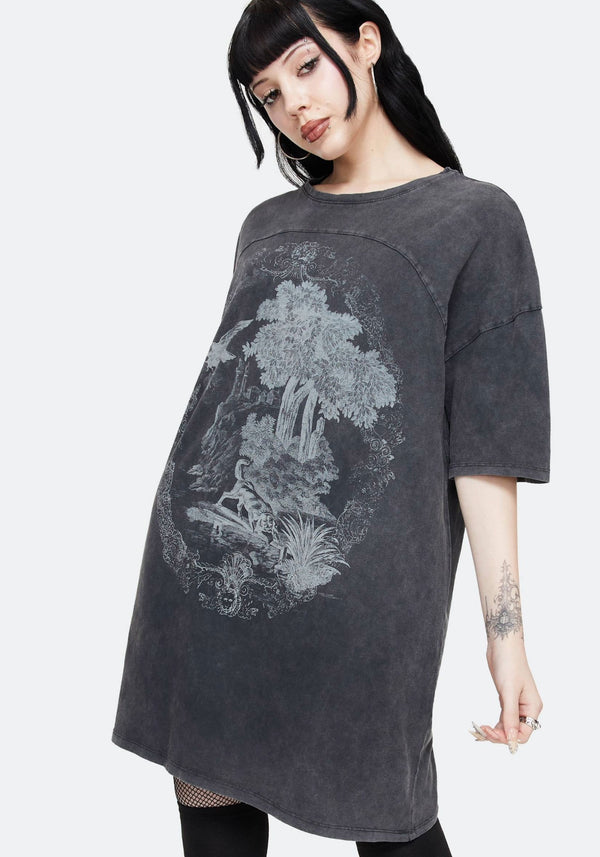 Wicked Toile Dropped Shoulder Cotton Tee Dress