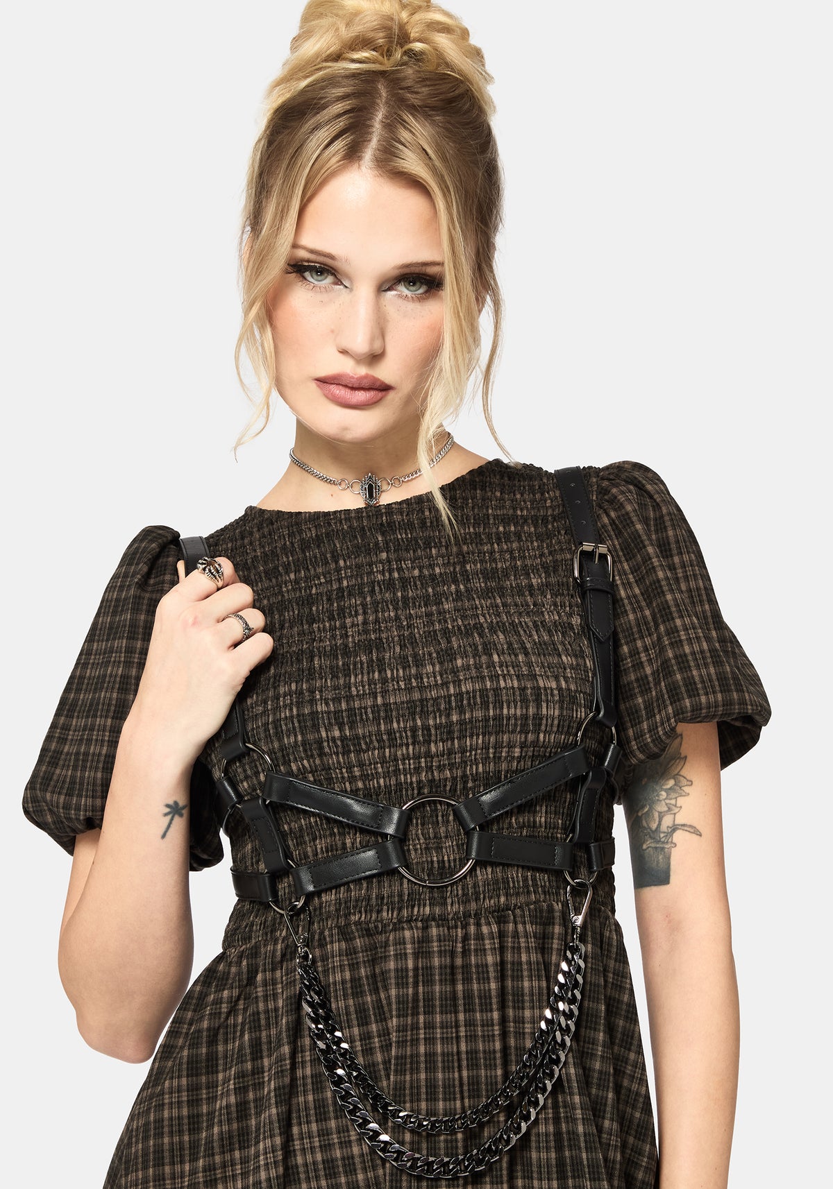Rhiannon Check Shirred Bodice Midi Dress US 6