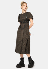 Rhiannon Check Shirred Bodice Midi Dress US 6